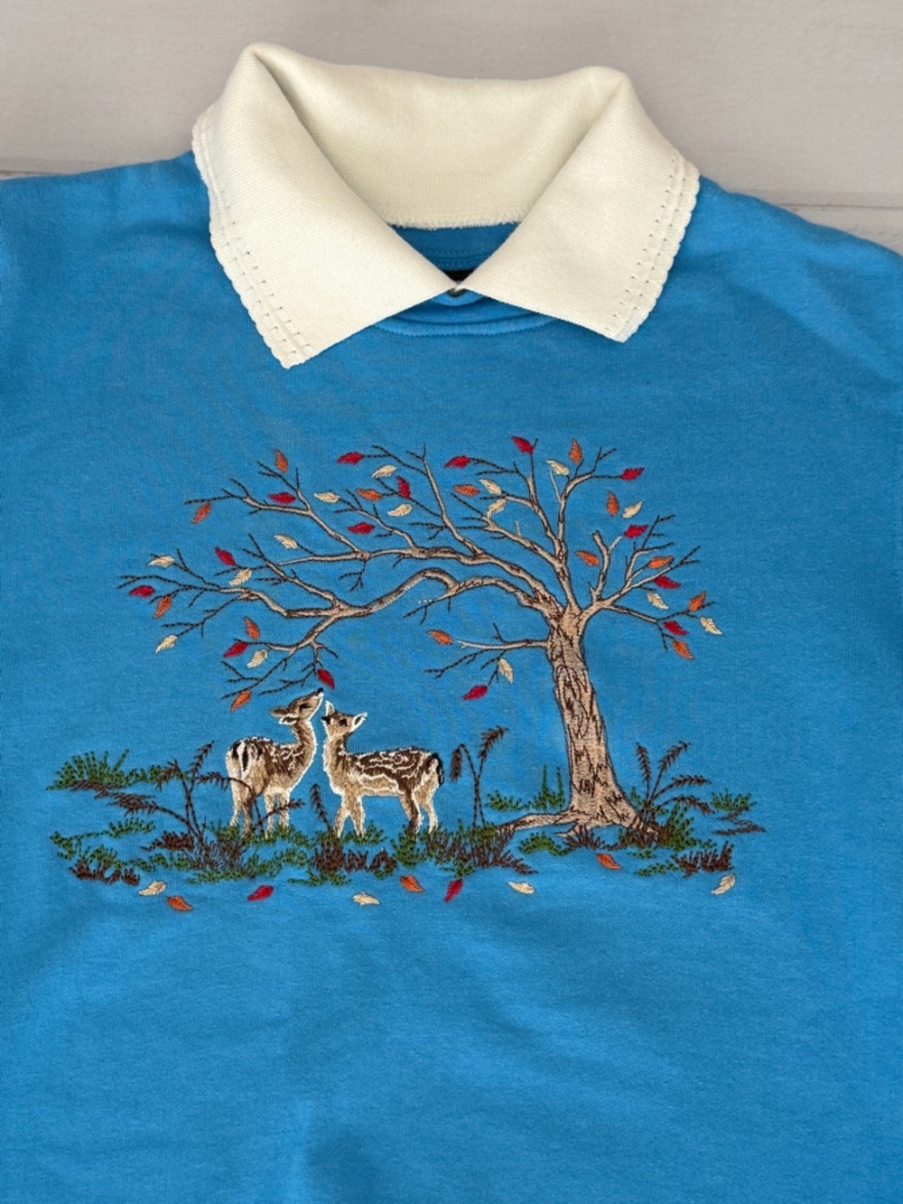 Southern Lady Vintage 90s Blue Embroidered Deer Sweatshirt Collared Women’s S - Picture 3 of 9